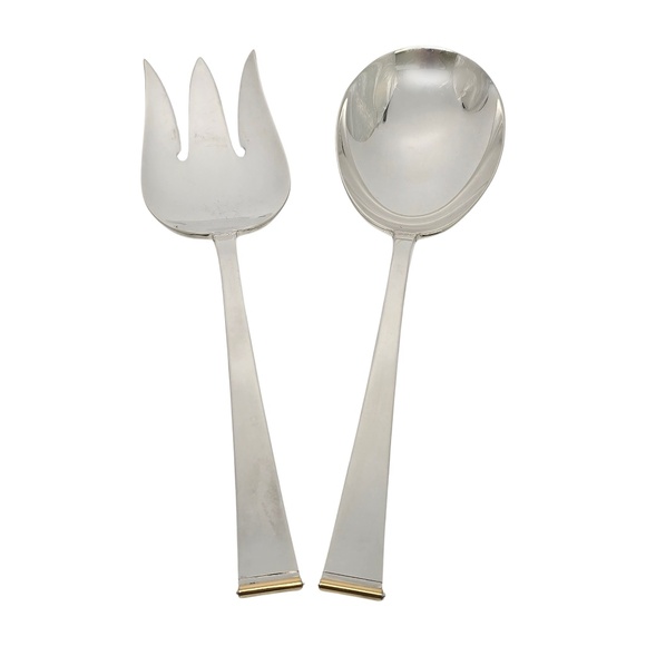 Gorham Gold Tip Sterling Silver Salad Serving Fork & Spoon Set #18802 - Picture 1 of 10